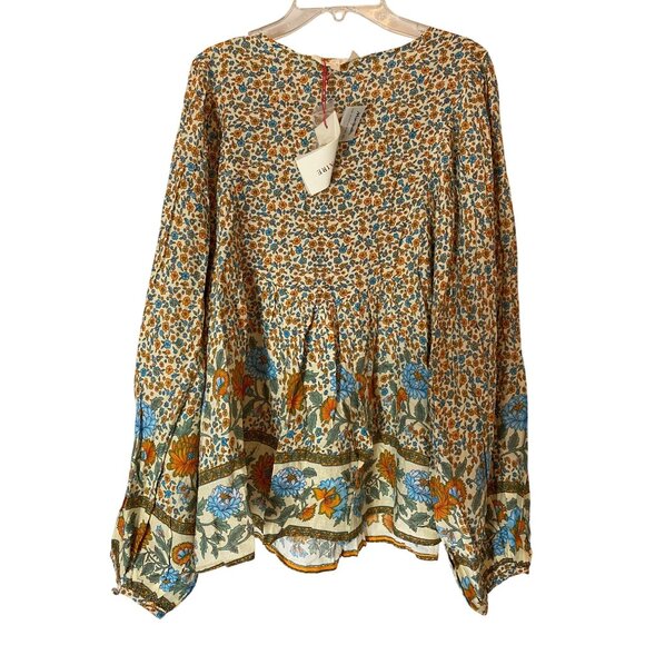 NWT Solitaire Womens Floral Peasant Blouse Cotton Rayon Blend Boho Style XL - Picture 3 of 10